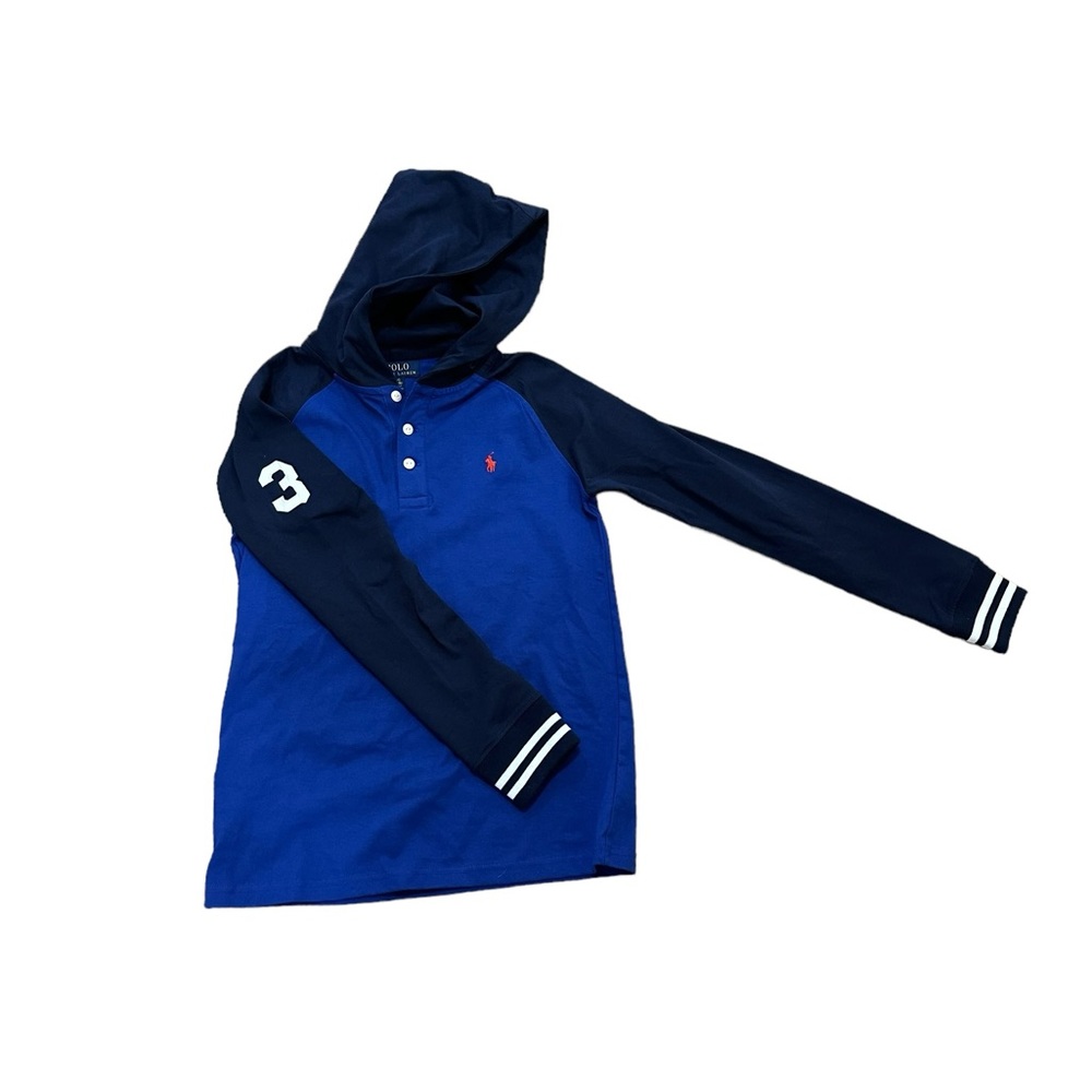 Polo Ralph Lauren Boys Hooded Henley Shirt Navy Royal Blue Size L 14-16 - Picture 3 of 4